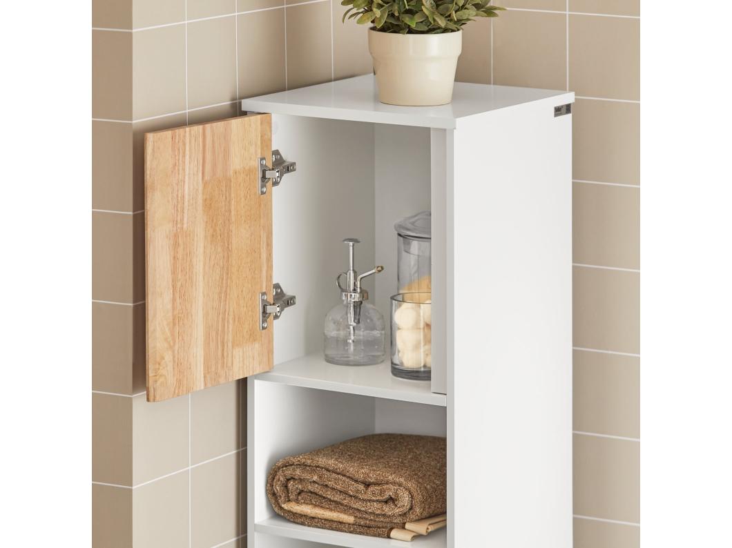 SoBuy BZR74-W Badkamerkast met Kantelbare Wasmand - Badkamer Kolomkast Staande Kast met Wasmanden met 1 Deur 2 Planken en 1 Wasmand