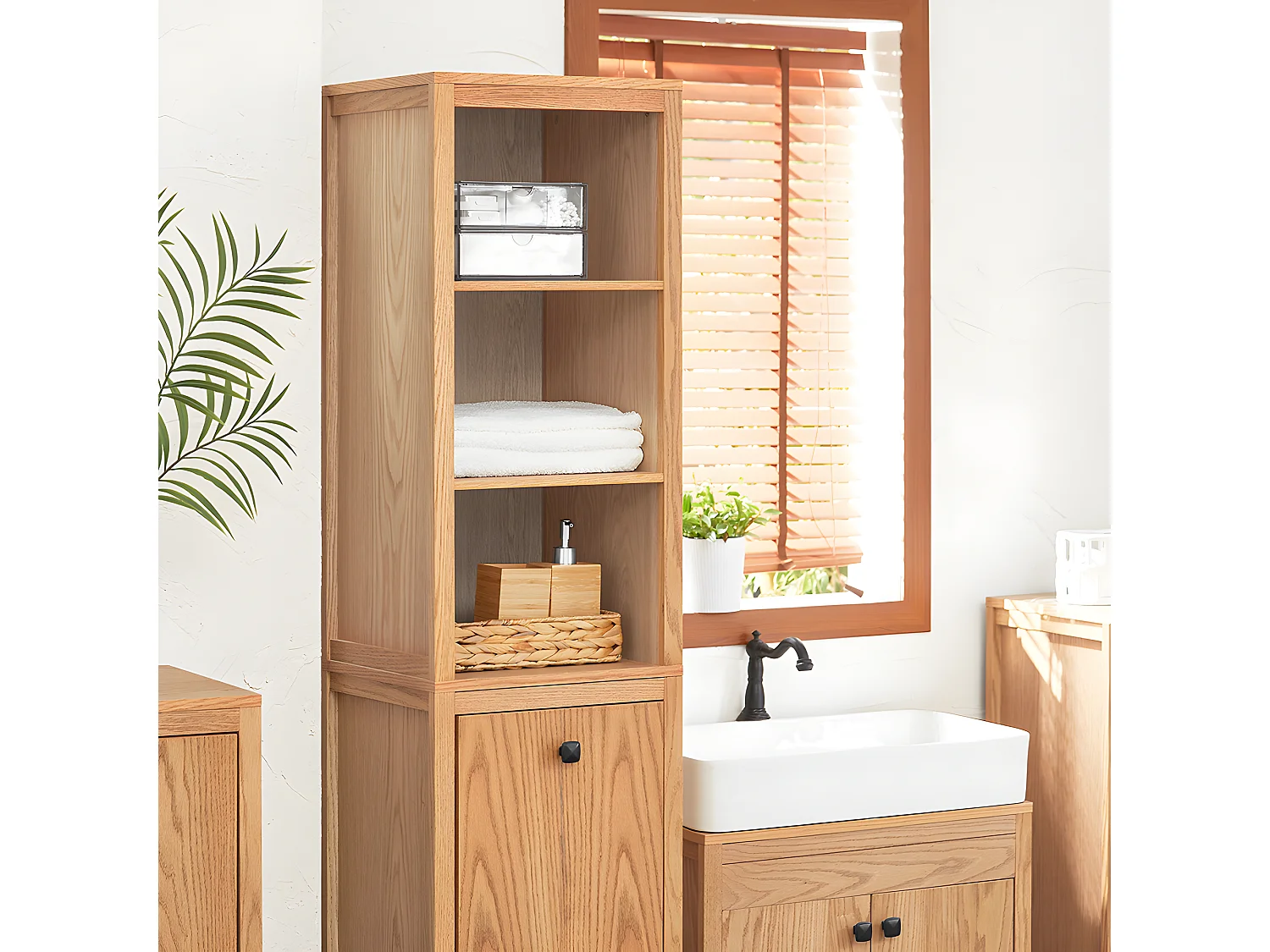 SoBuy BZR95-N Badkamerkast met Kantelbare Wasmand - Badkamer Kolomkast Staande Kast met Wasmanden Wit