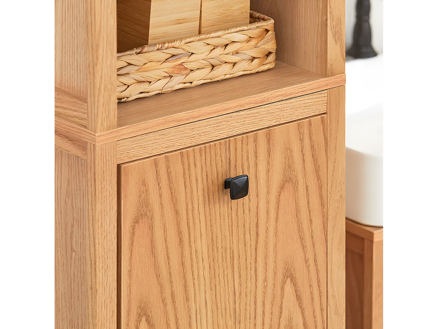 SoBuy BZR95-N Badkamerkast met Kantelbare Wasmand - Badkamer Kolomkast Staande Kast met Wasmanden Wit