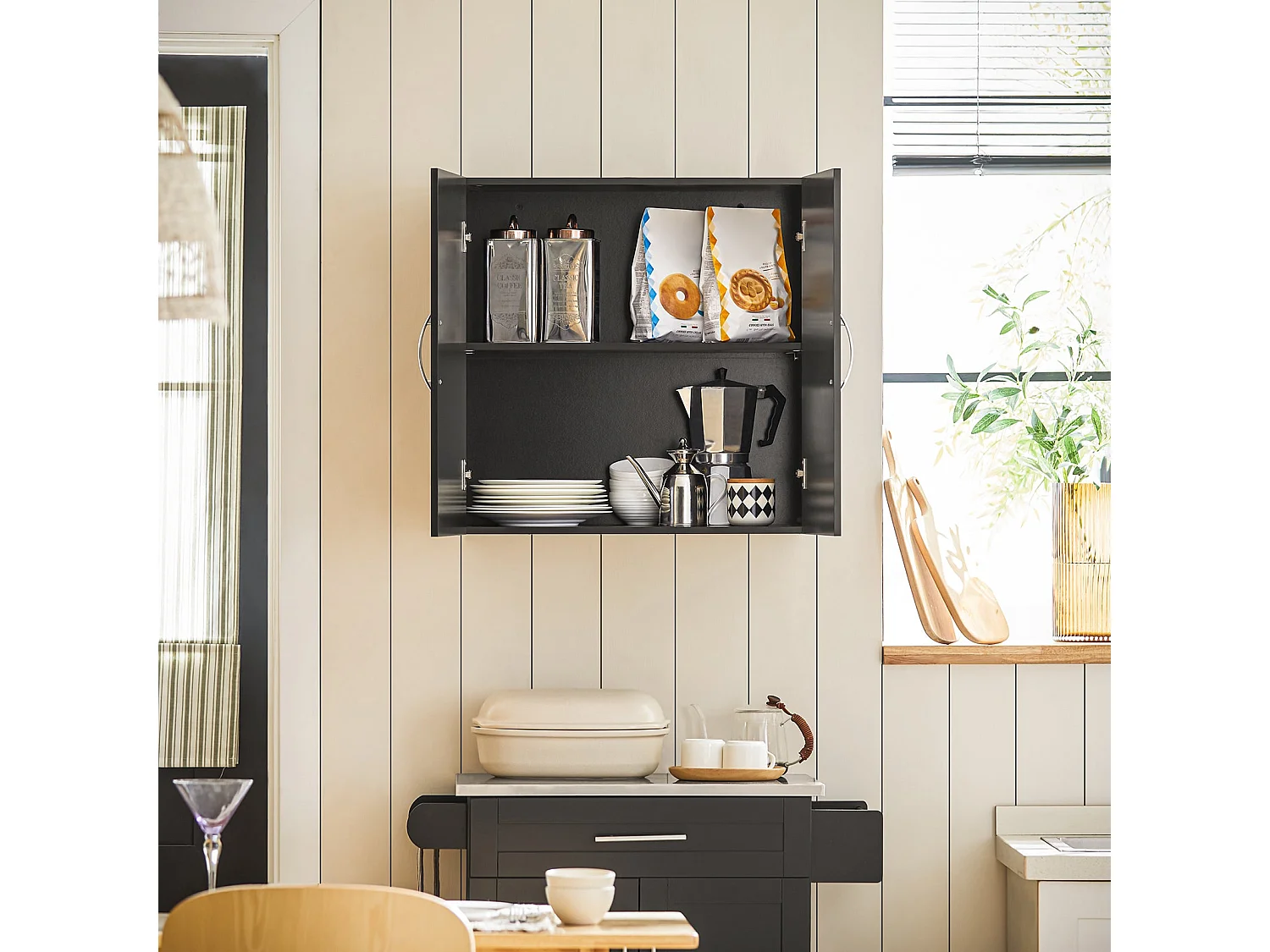 SoBuy FRG231-SCH Wandkast, hangkast met 2 deuren, hangkast voor badkamer, met verstelbare plank, grijs