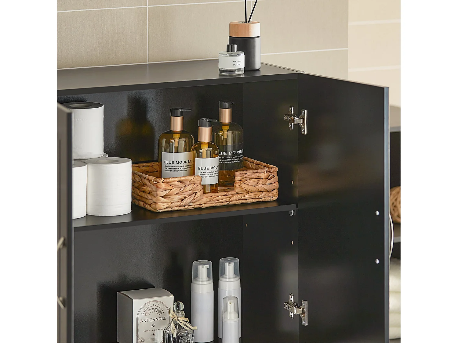 Meuble Haut Armoire de Toilettes Salle de Bain Suspendue 2 Portes Noir, FRG231-SCH