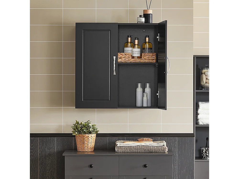 Meuble Haut Armoire de Toilettes Salle de Bain Suspendue 2 Portes Noir, FRG231-SCH