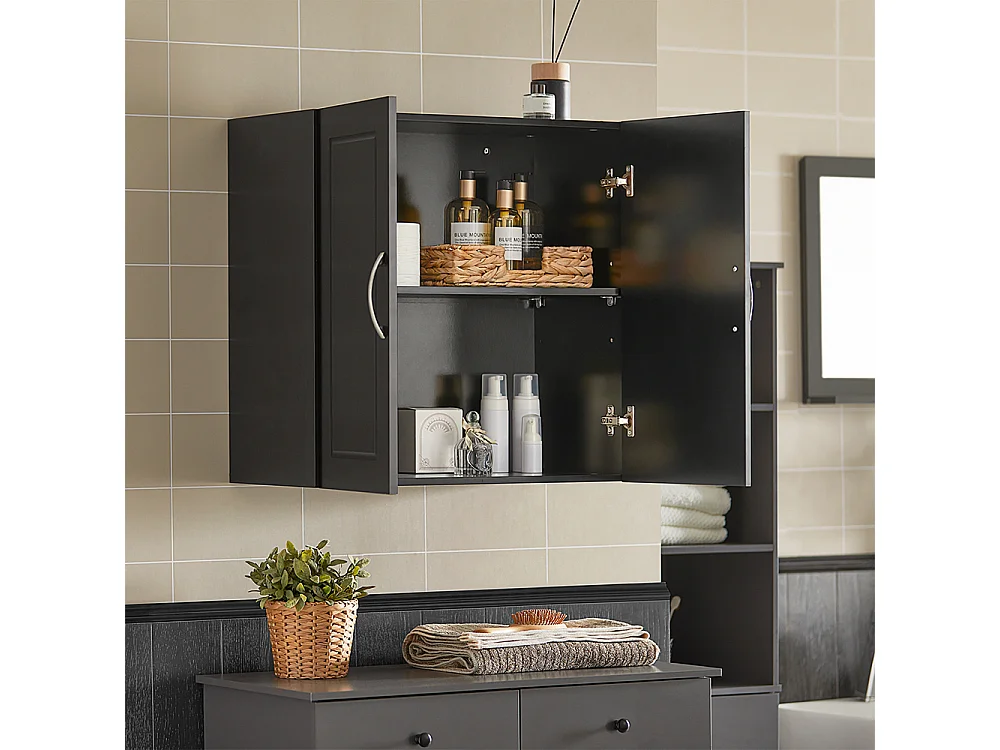 Meuble Haut Armoire de Toilettes Salle de Bain Suspendue 2 Portes Noir, FRG231-SCH