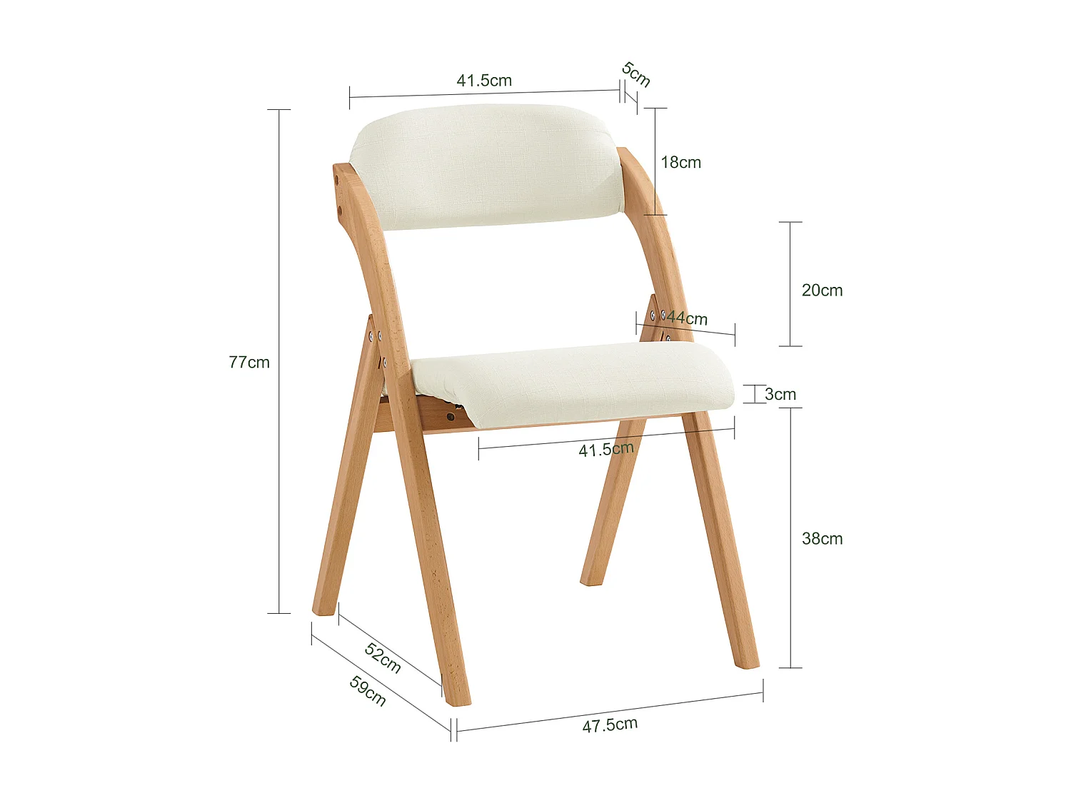 Lote de 4 Sillas Plegables de Madera con Asiento y Respaldo Tapizado Sillón para Cocina Oficina Blanco 47 x 60 x 77 cm FST92-Wx4 SoBuy ES
