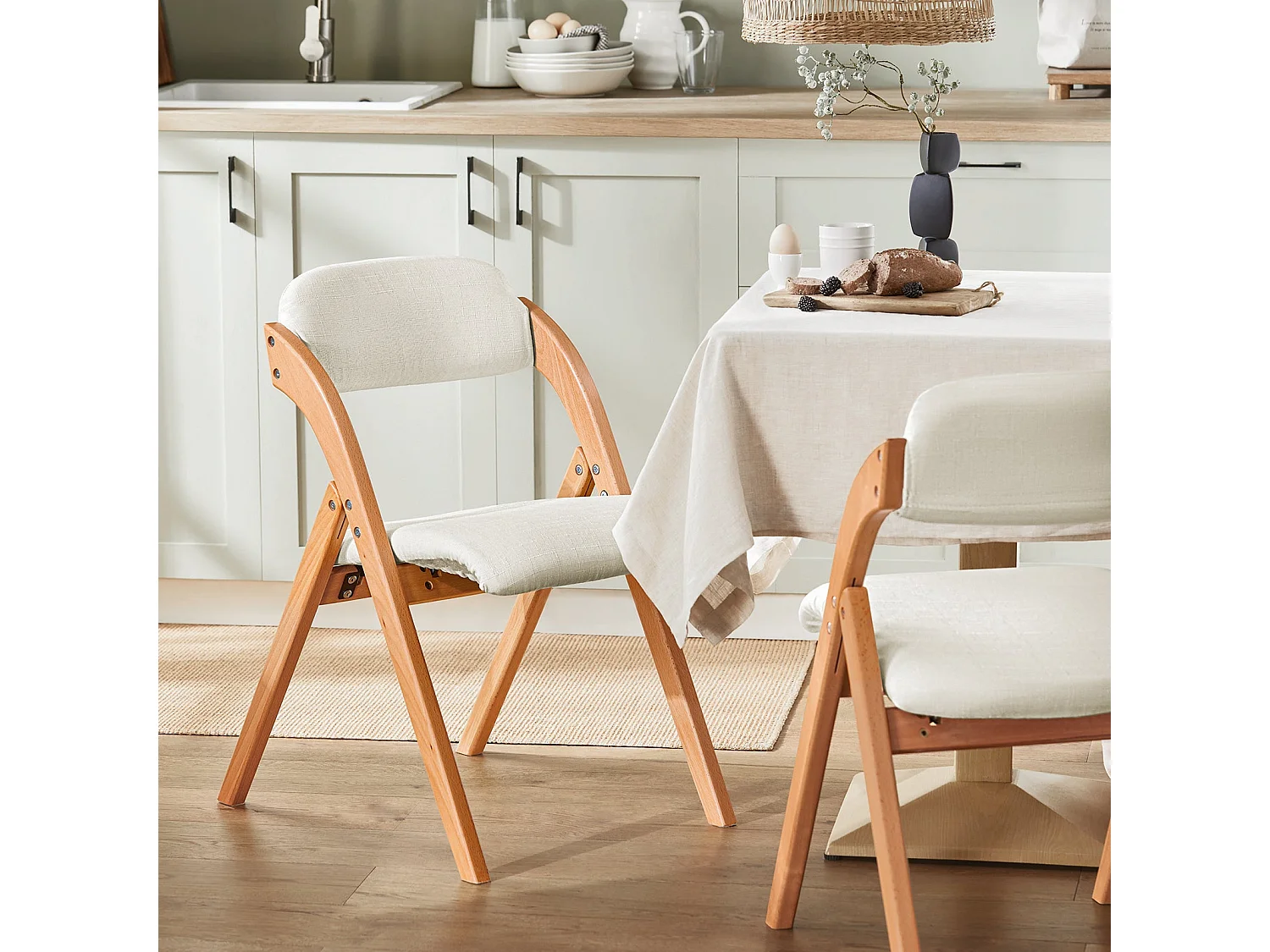 Lote de 4 Sillas Plegables de Madera con Asiento y Respaldo Tapizado Sillón para Cocina Oficina Blanco 47 x 60 x 77 cm FST92-Wx4 SoBuy ES