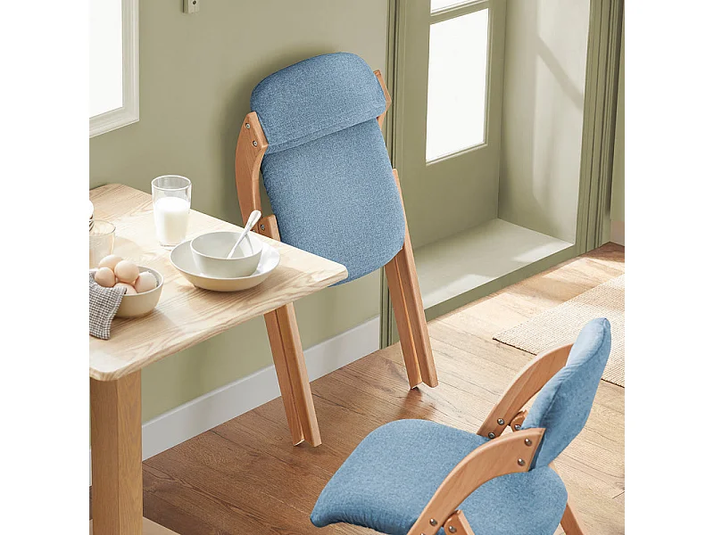 Lote de 2 Sillas Plegables de Madera con Asiento y Respaldo Tapizado Sillón para Cocina, Oficina 47 x 60 x 77 cm Azul FST92-BLx2 SoBuy ES