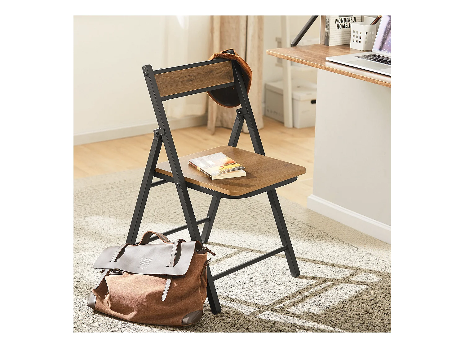 SoBuy FST88-PF Chaise Pliante Robuste en Bois et Métal Chaise Visiteur Chaise Pliable style Industriel pour Cuisine, Bureau