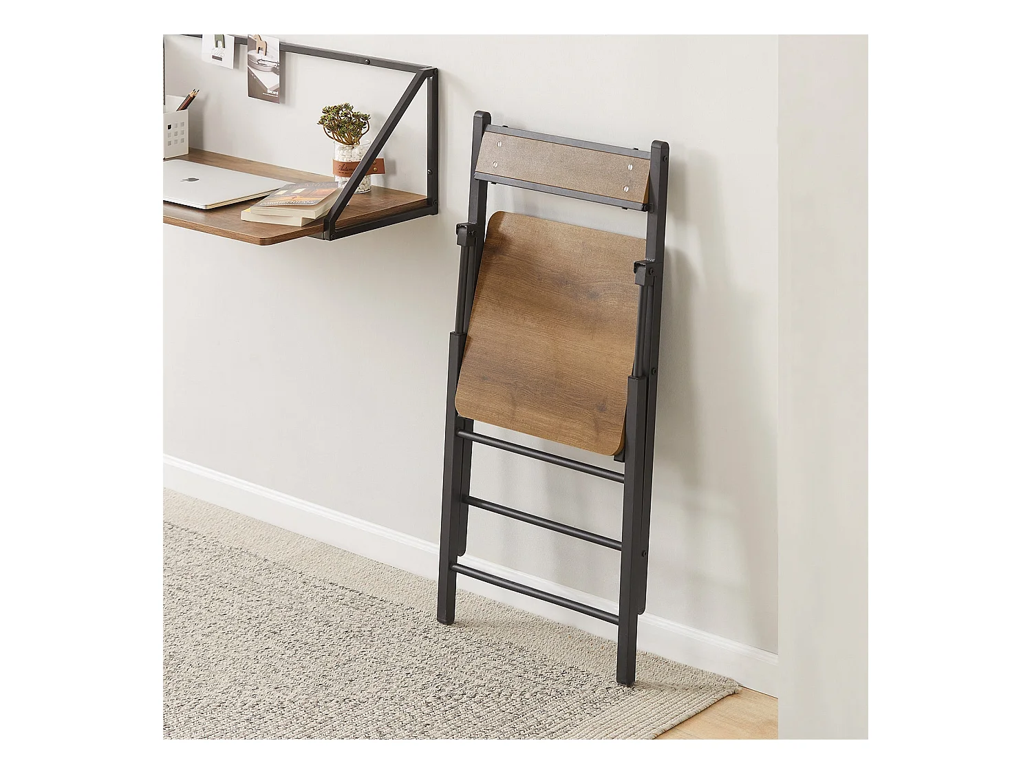 SoBuy FST88-PF Chaise Pliante Robuste en Bois et Métal Chaise Visiteur Chaise Pliable style Industriel pour Cuisine, Bureau