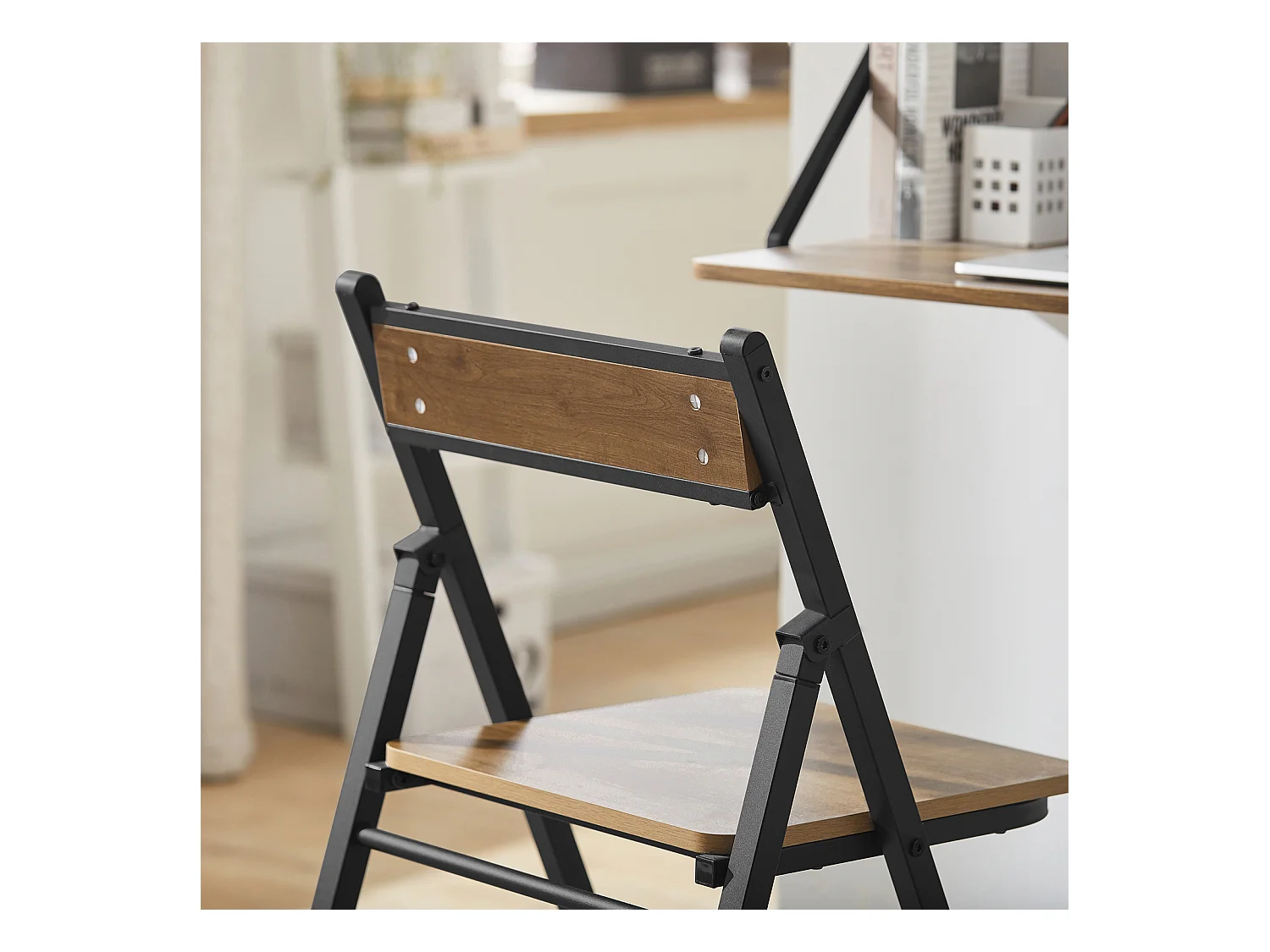 SoBuy FST88-PF Chaise Pliante Robuste en Bois et Métal Chaise Visiteur Chaise Pliable style Industriel pour Cuisine, Bureau