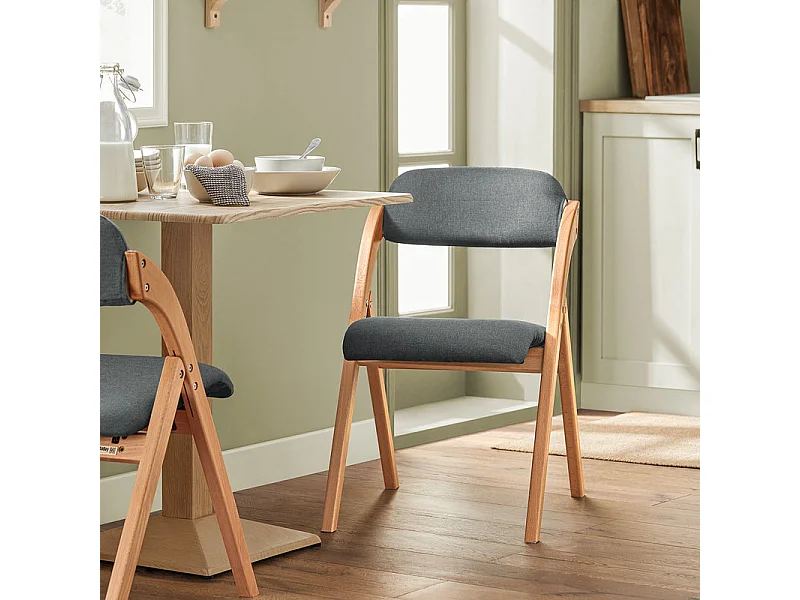 Lote de 2 Sillas Plegables de Madera con Asiento y Respaldo Tapizado Sillón para Cocina Oficina Gris Oscuro47 x 60 x 77 cm FST92-SGx2 SoBuy ES