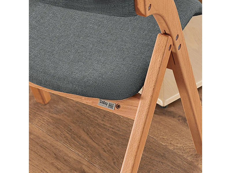 Lote de 2 Sillas Plegables de Madera con Asiento y Respaldo Tapizado Sillón para Cocina Oficina Gris Oscuro47 x 60 x 77 cm FST92-SGx2 SoBuy ES