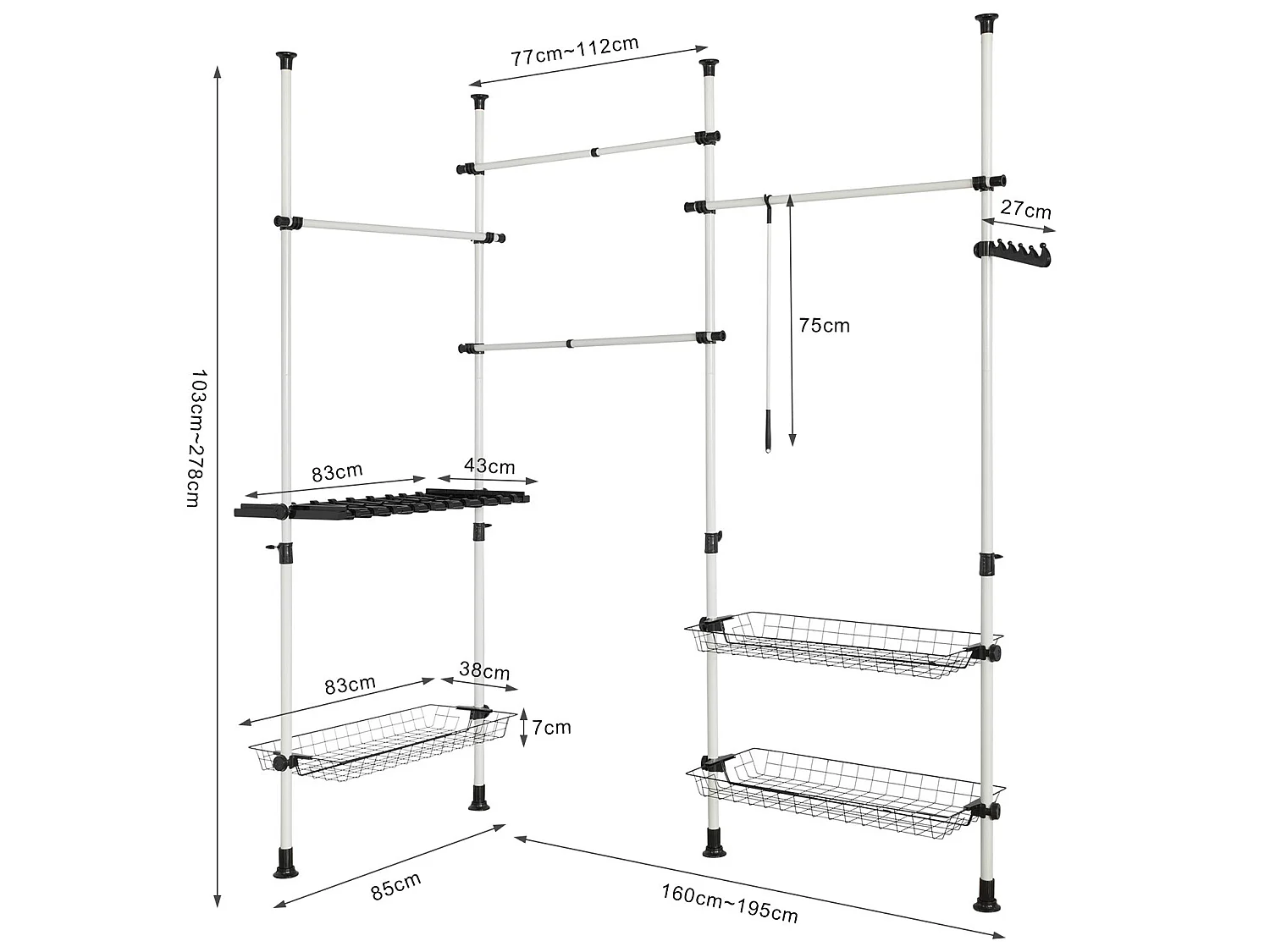 SoBuy Appendiabiti telescopico, Scaffale telescopico, set telescopico,Altezza regolabile,FRG38