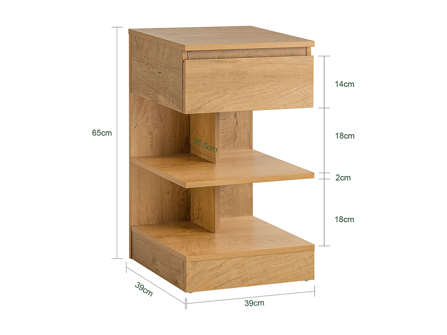Table de Chevet Table de Nuit Table d’Appoint Bout de Canapé avec 1 tiroir et 2 étagères, FBT49-N
