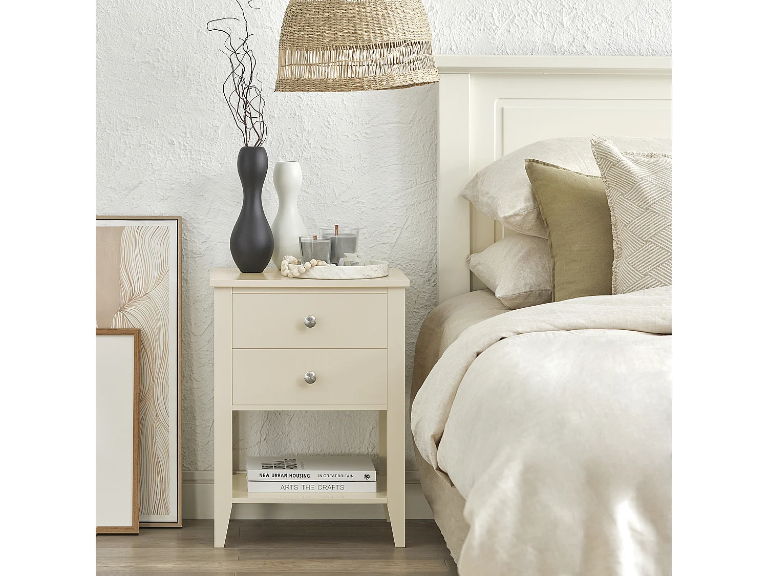 Table de Chevet avec 2 Tiroirs Table de Nuit Bout de Canapé Table d'Appoint, FBT114-MI