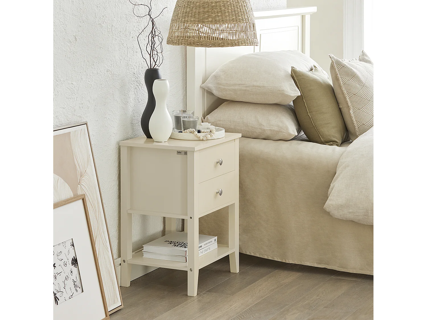Table de Chevet avec 2 Tiroirs Table de Nuit Bout de Canapé Table d'Appoint, FBT114-MI
