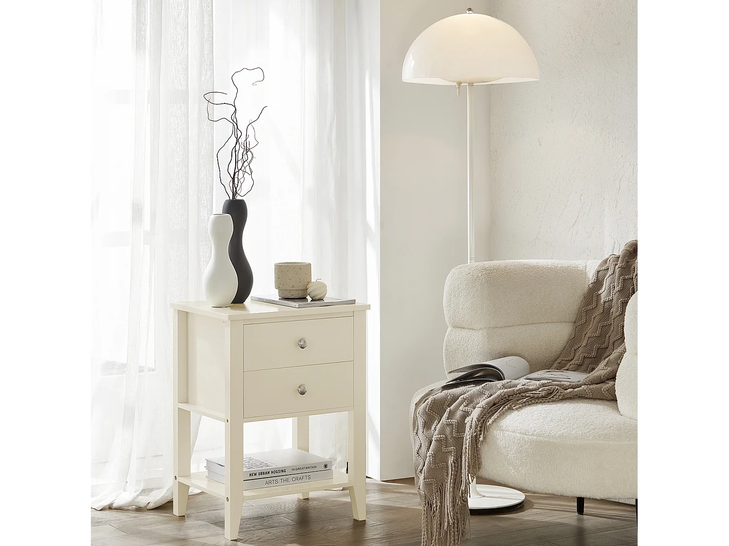 Table de Chevet avec 2 Tiroirs Table de Nuit Bout de Canapé Table d'Appoint, FBT114-MI