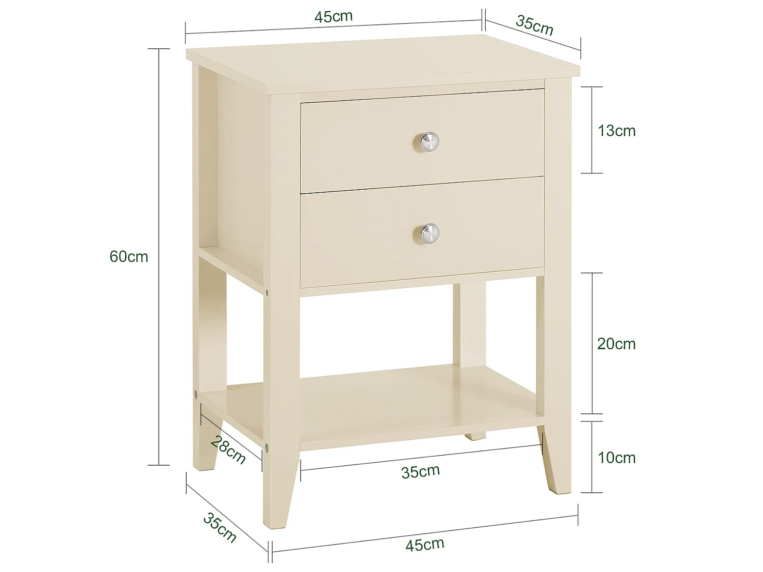 Table de Chevet avec 2 Tiroirs Table de Nuit Bout de Canapé Table d'Appoint, FBT114-MI