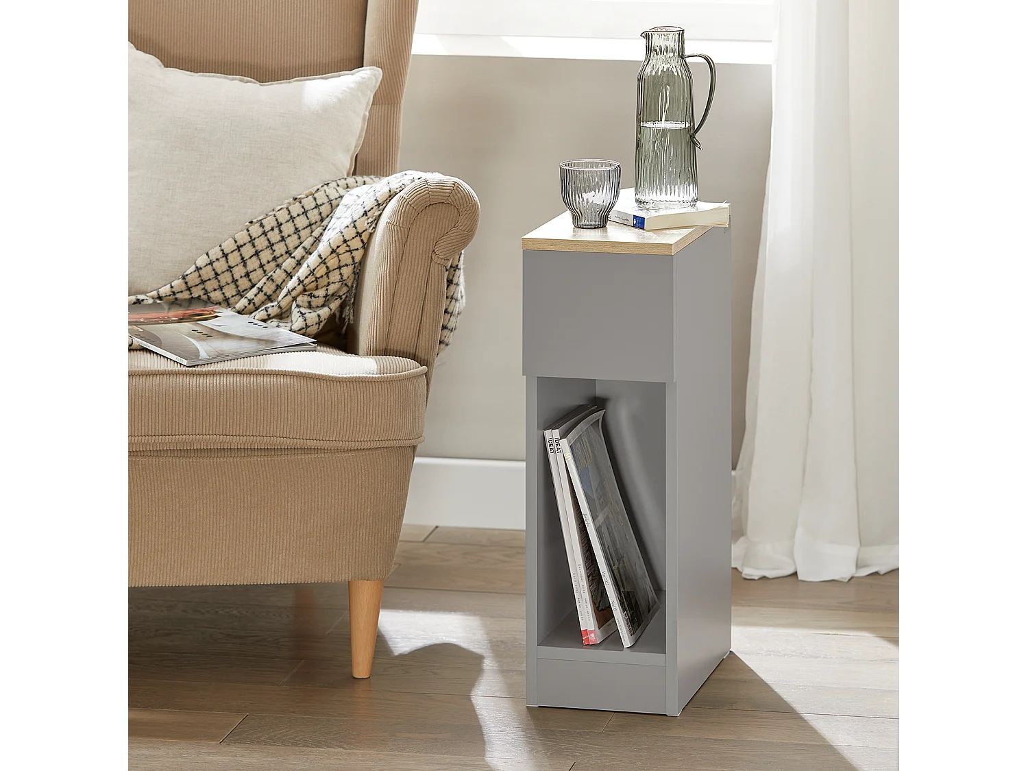 Comodino con cassetto per letto a molle 20x60x35 cm SoBuy Grigio FBT111-HG