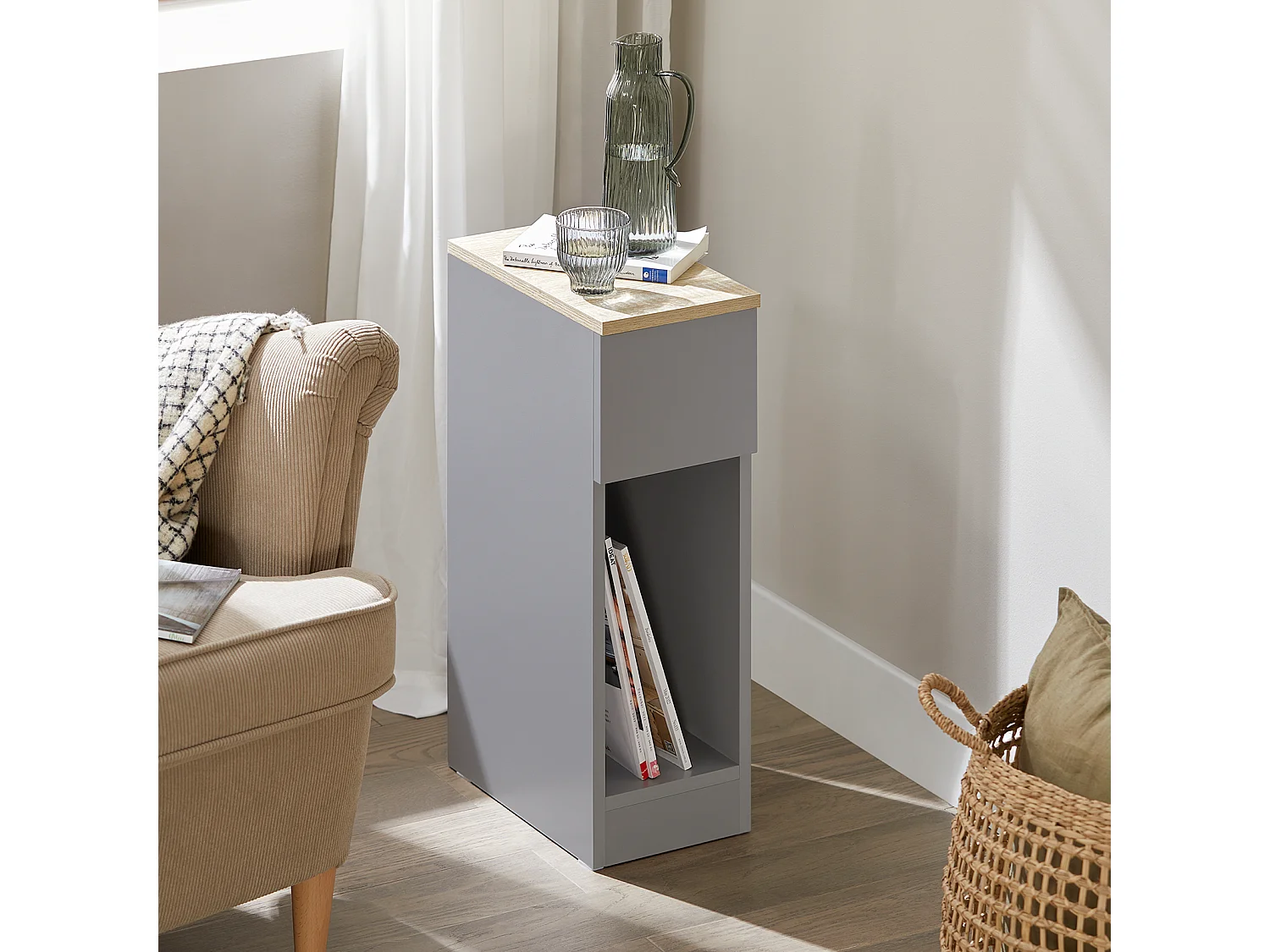 Comodino con cassetto per letto a molle 20x60x35 cm SoBuy Grigio FBT111-HG