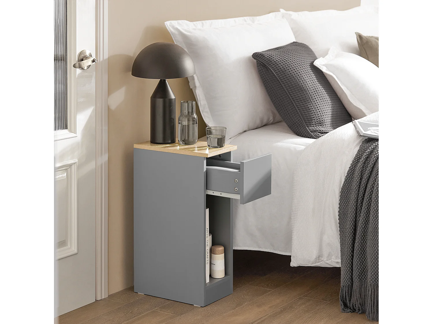 SoBuy FBT111-HG Nachtkastje Bijzettafel Sofa Bijzettafel Salontafel met Lade voor Woonkamer, Slaapkamer of Kantoor 20x35x60cm