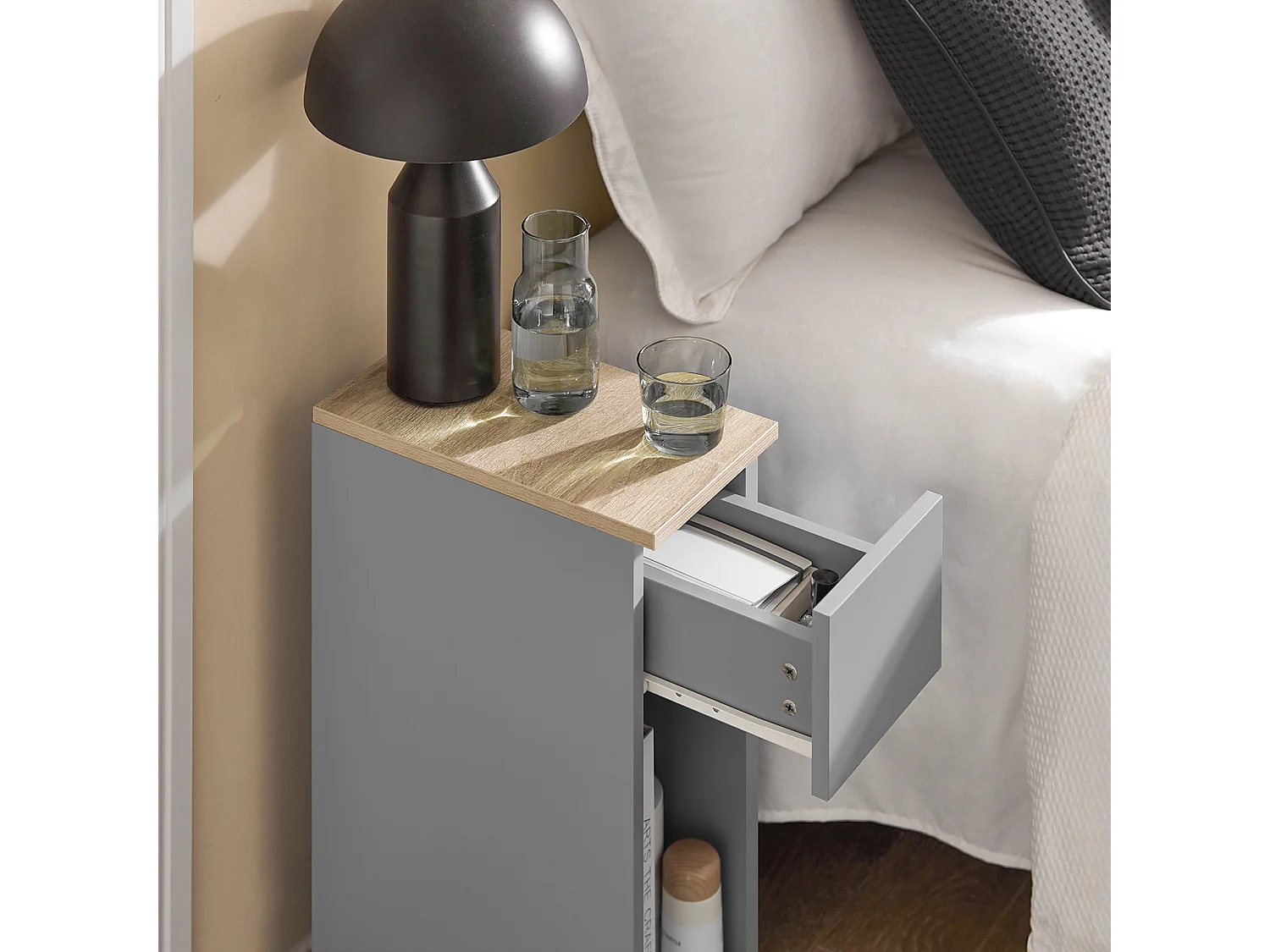 SoBuy FBT111-HG Nachtkastje Bijzettafel Sofa Bijzettafel Salontafel met Lade voor Woonkamer, Slaapkamer of Kantoor 20x35x60cm