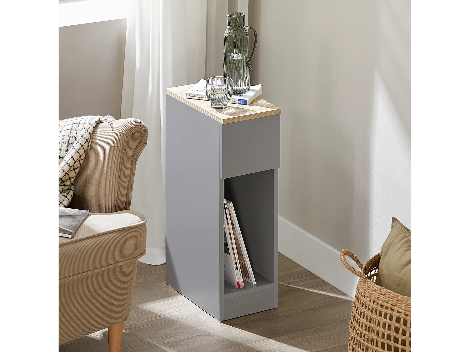 Table de Chevet Table de Nuit Bout de Canapé Table d'Appoint Table Basse avec Tiroir, FBT111-HG