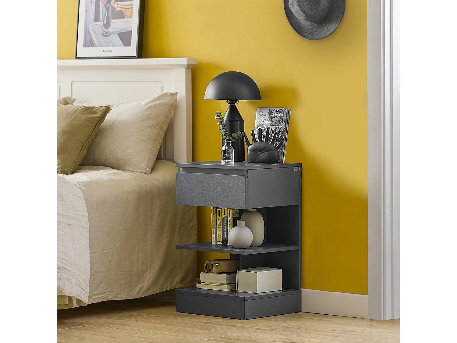 SoBuy FBT49-HG Bijzettafel Nachtkastje Veelzijdig Salontafel Commode met 1 lade