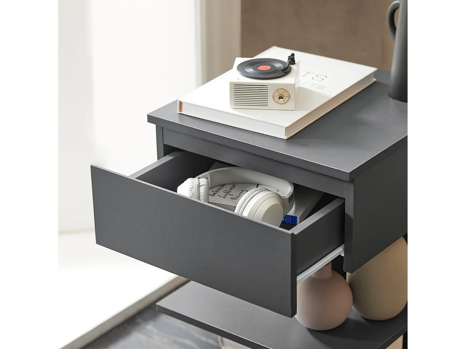 SoBuy FBT49-HG Bijzettafel Nachtkastje Veelzijdig Salontafel Commode met 1 lade