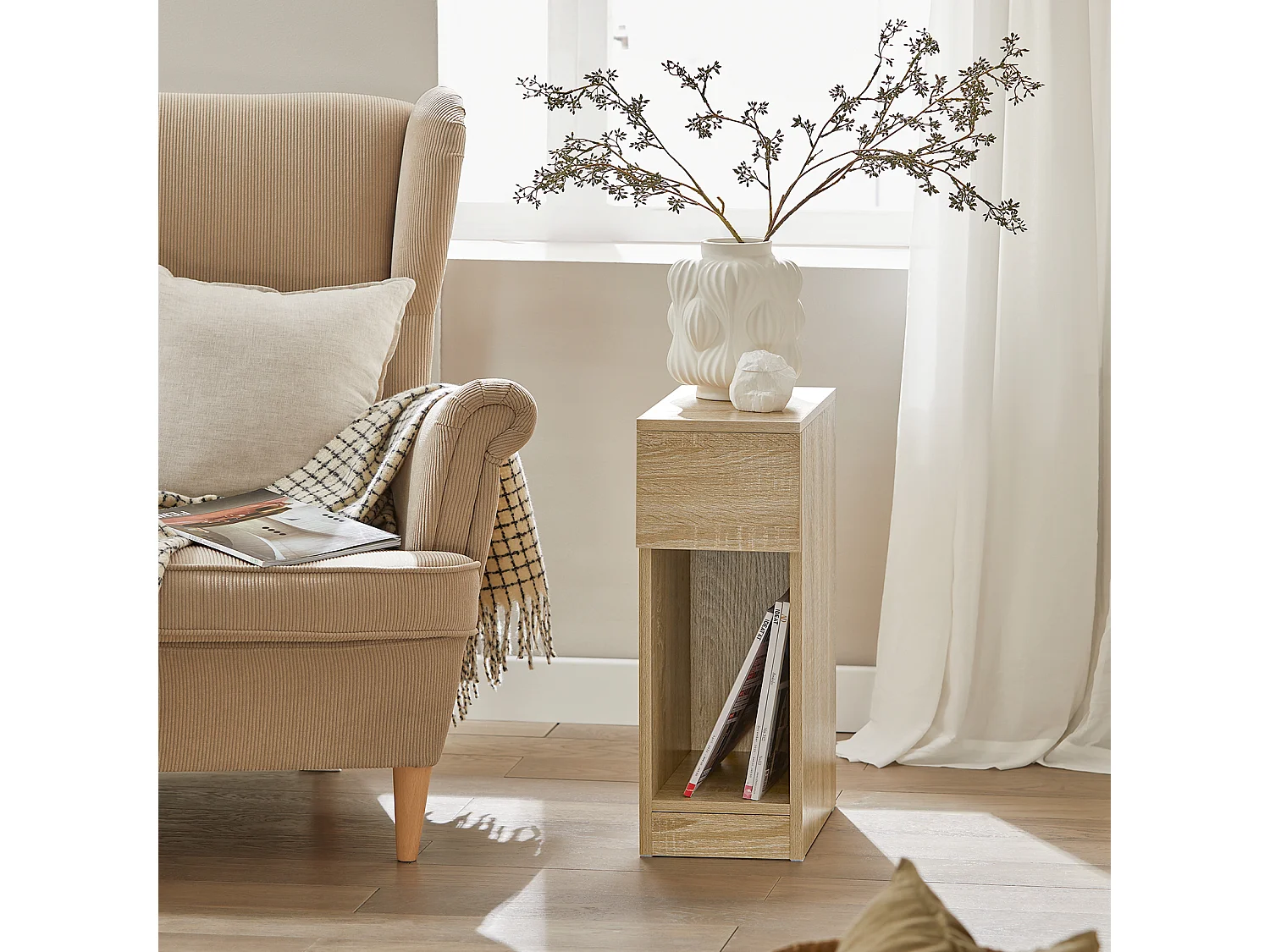 SoBuy FBT111-N Nachtkastje Bijzettafel Sofa Bijzettafel Salontafel met Lade voor Woonkamer, Slaapkamer of Kantoor 20x35x60cm