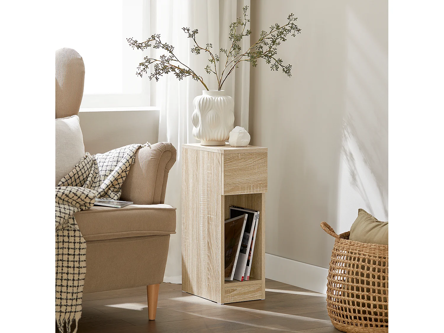 SoBuy FBT111-N Nachtkastje Bijzettafel Sofa Bijzettafel Salontafel met Lade voor Woonkamer, Slaapkamer of Kantoor 20x35x60cm