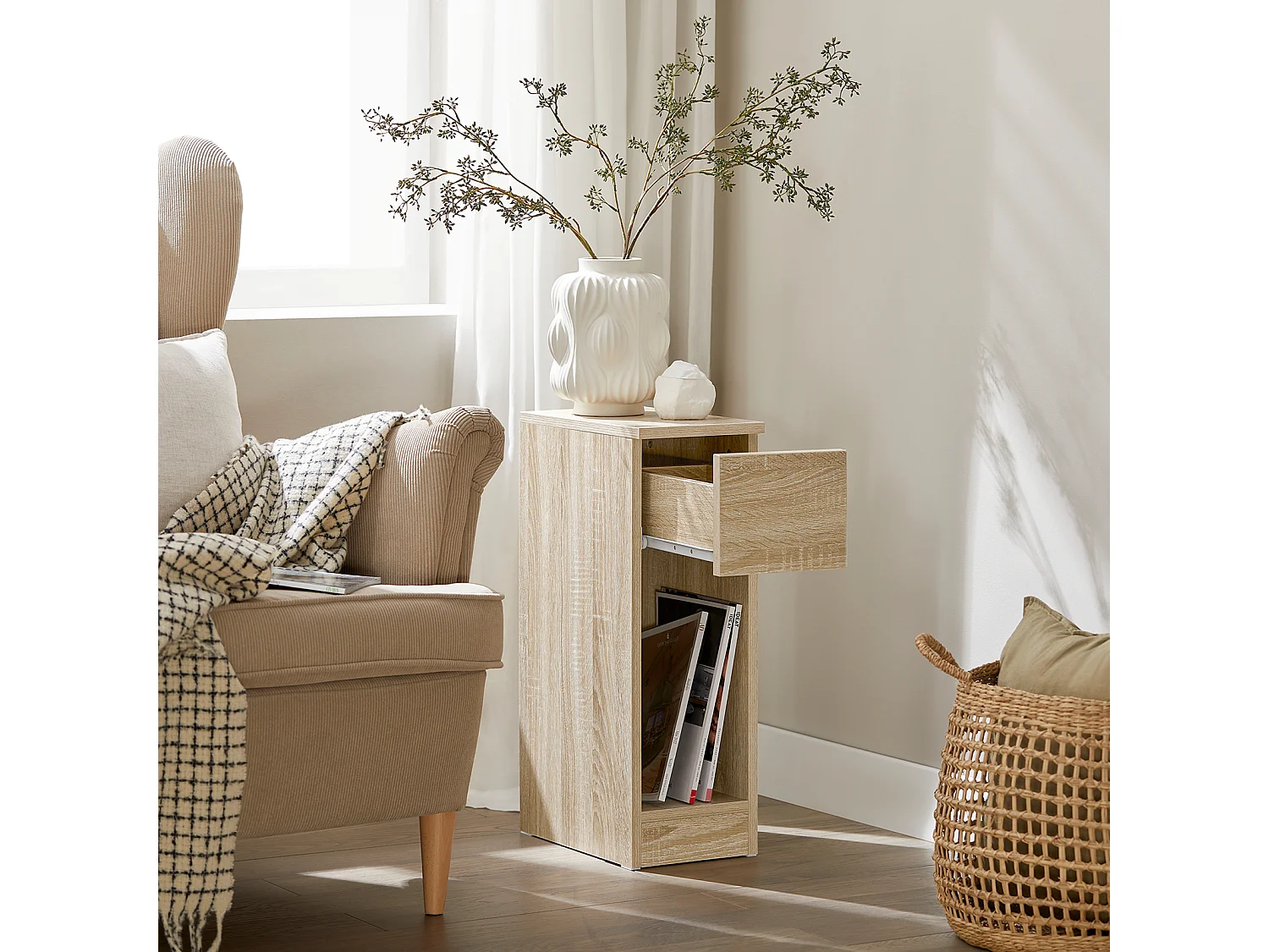 SoBuy FBT111-N Nachtkastje Bijzettafel Sofa Bijzettafel Salontafel met Lade voor Woonkamer, Slaapkamer of Kantoor 20x35x60cm