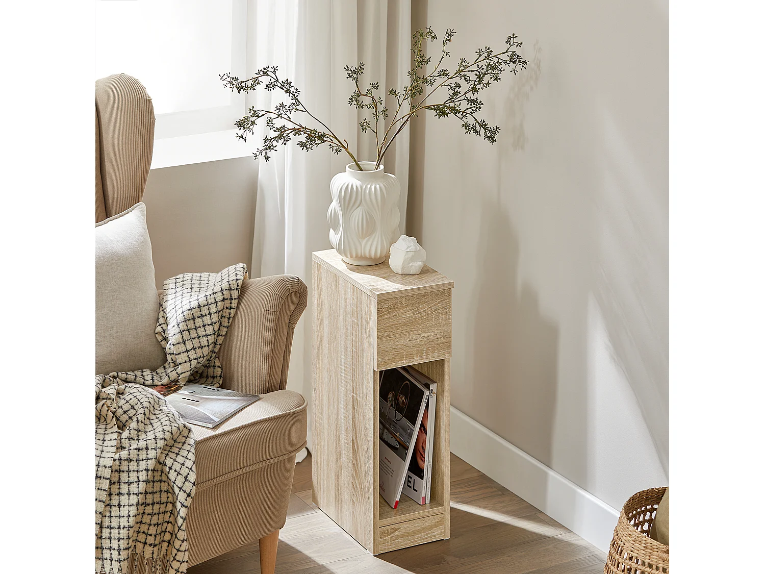 Table de Chevet Table de Nuit Bout de Canapé Table d'Appoint Table Basse avec Tiroir, FBT111-N