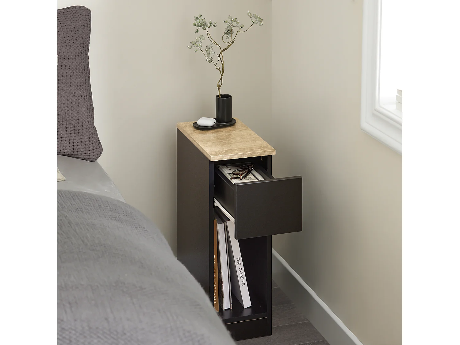 Mesa Auxiliar Mesita de Noche con 1 Cajón Mesa para Salón Comedor 20 x 35 x 60 cm Negro FBT111-SCH SoBuy ES