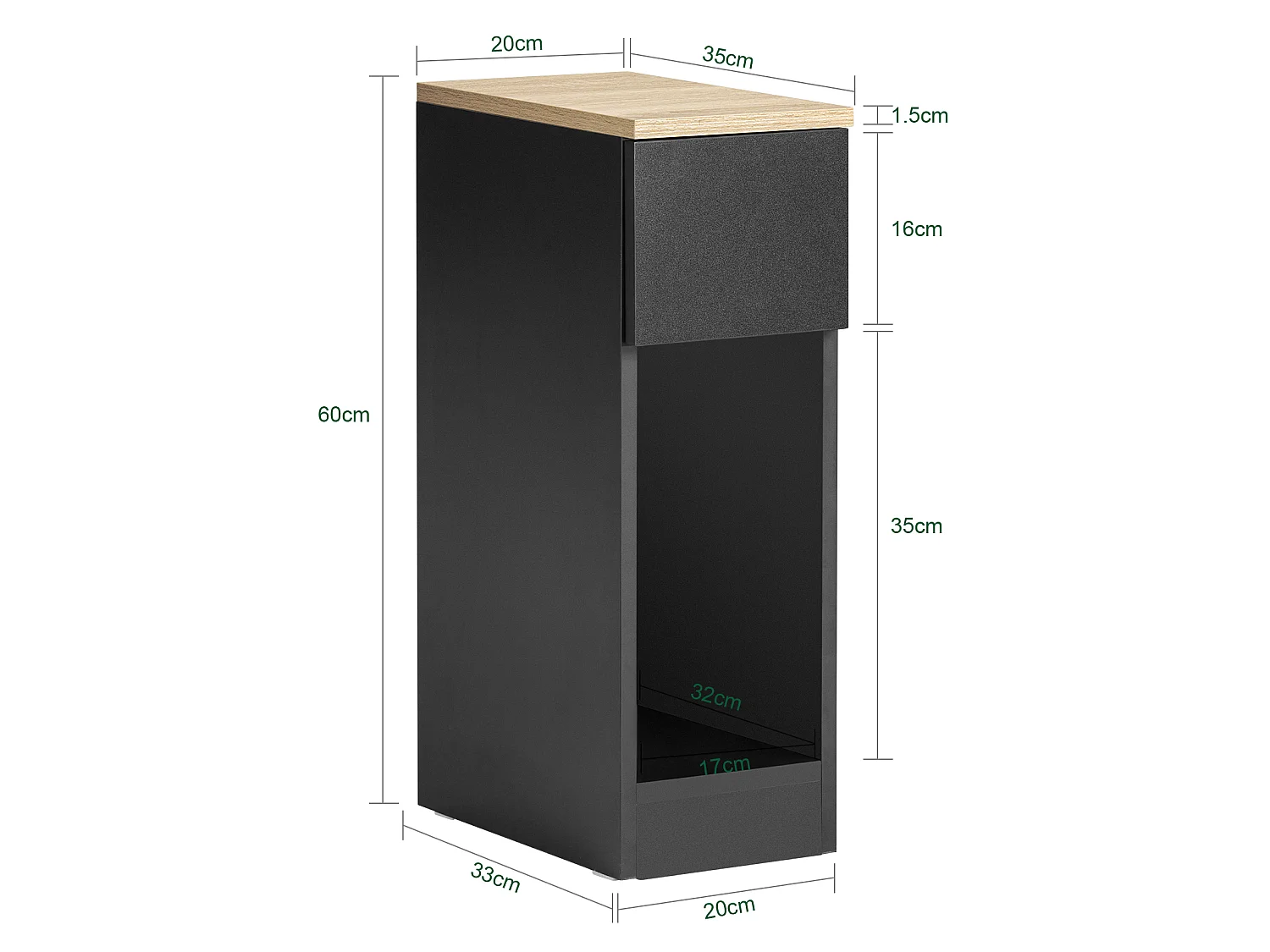 SoBuy FBT111-SCH Nachtkastje Bijzettafel Sofa Bijzettafel Salontafel met Lade voor Woonkamer, Slaapkamer of Kantoor 20x35x60cm