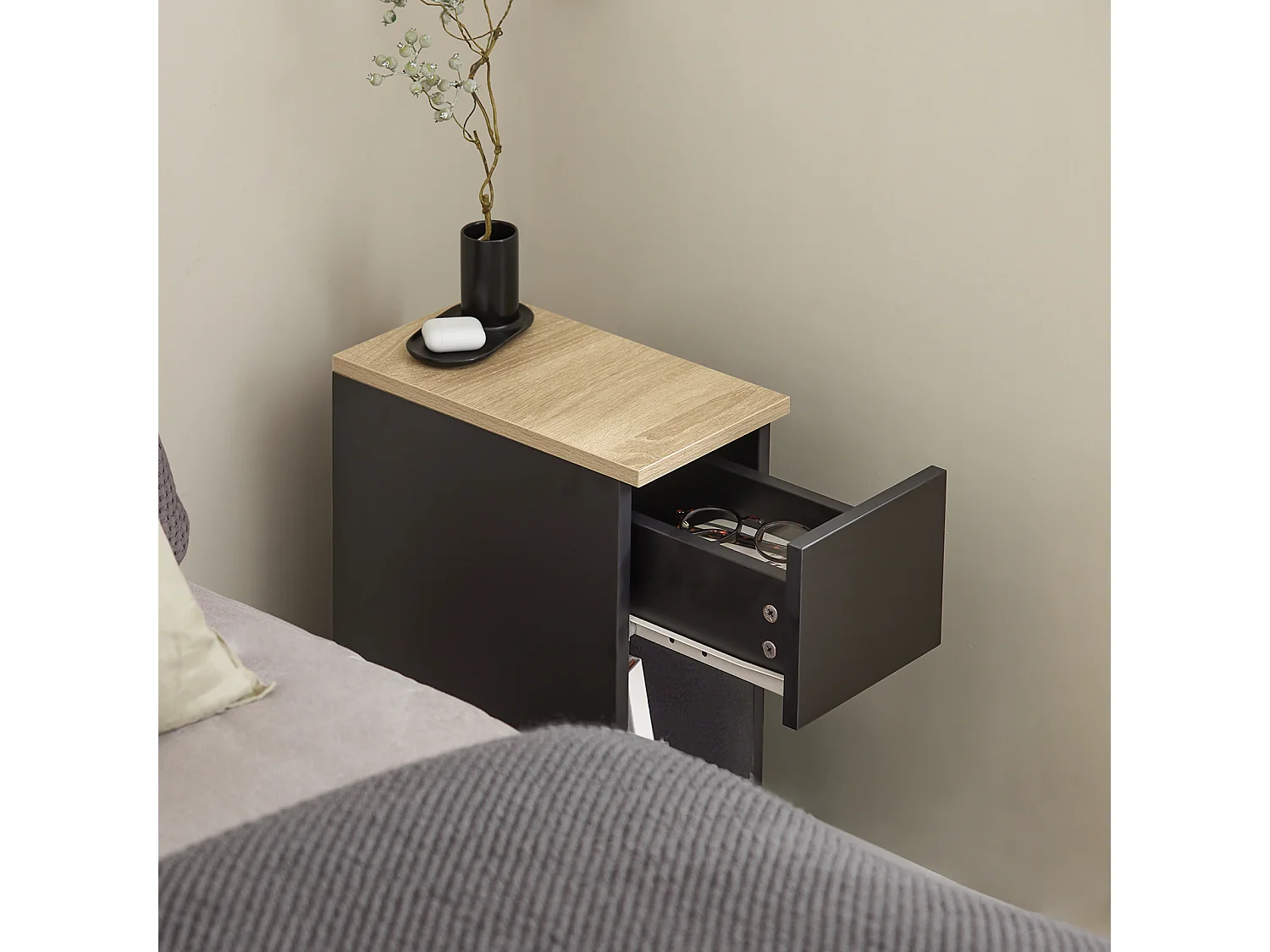 SoBuy FBT111-SCH Nachtkastje Bijzettafel Sofa Bijzettafel Salontafel met Lade voor Woonkamer, Slaapkamer of Kantoor 20x35x60cm