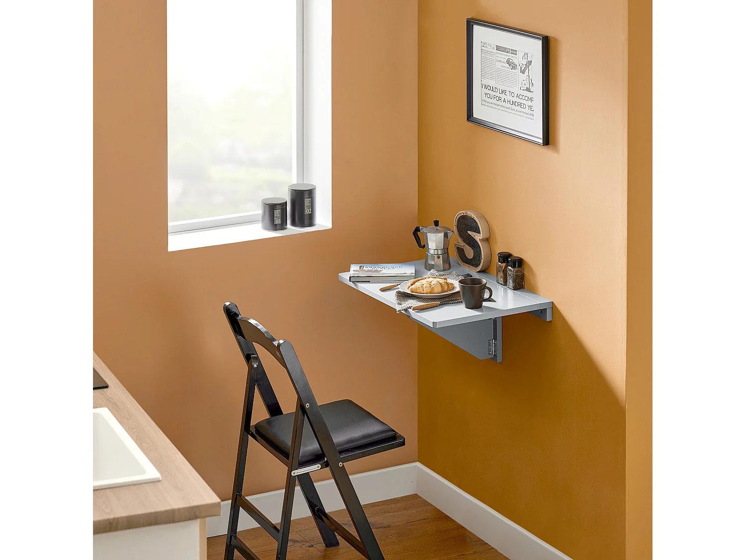 SoBuy Tavolo Pieghevole a Muro scrivania Tavolo per Computer Tavolo da Cucina Grigio FWT03-HG