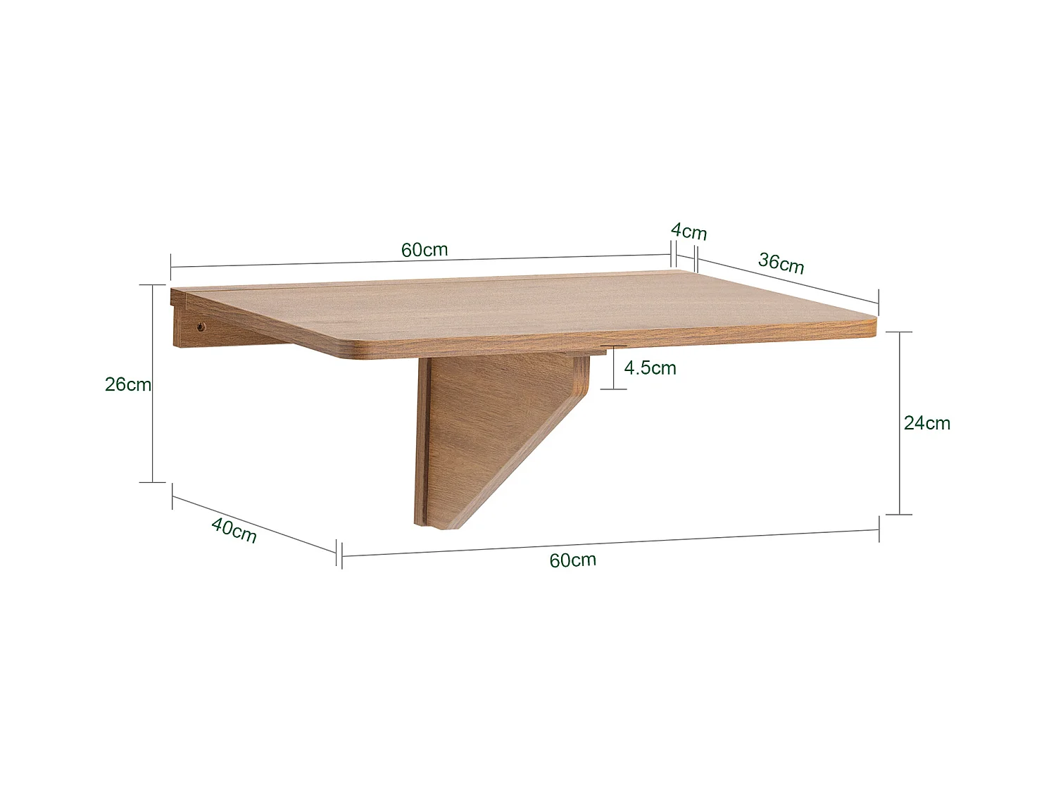 Wandklapptisch FWT03-PF 60 x 6 x 40 cm Braun