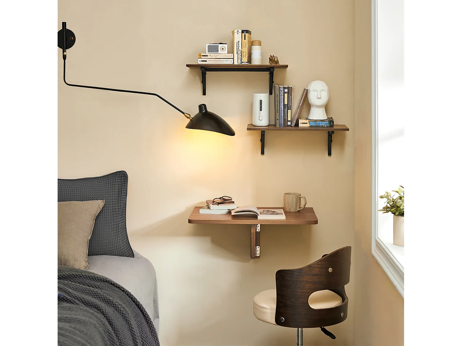 Table Murale Rabattable en Bois, Table de Cuisine, Table Enfant, L60×P40cm, FWT03-PF