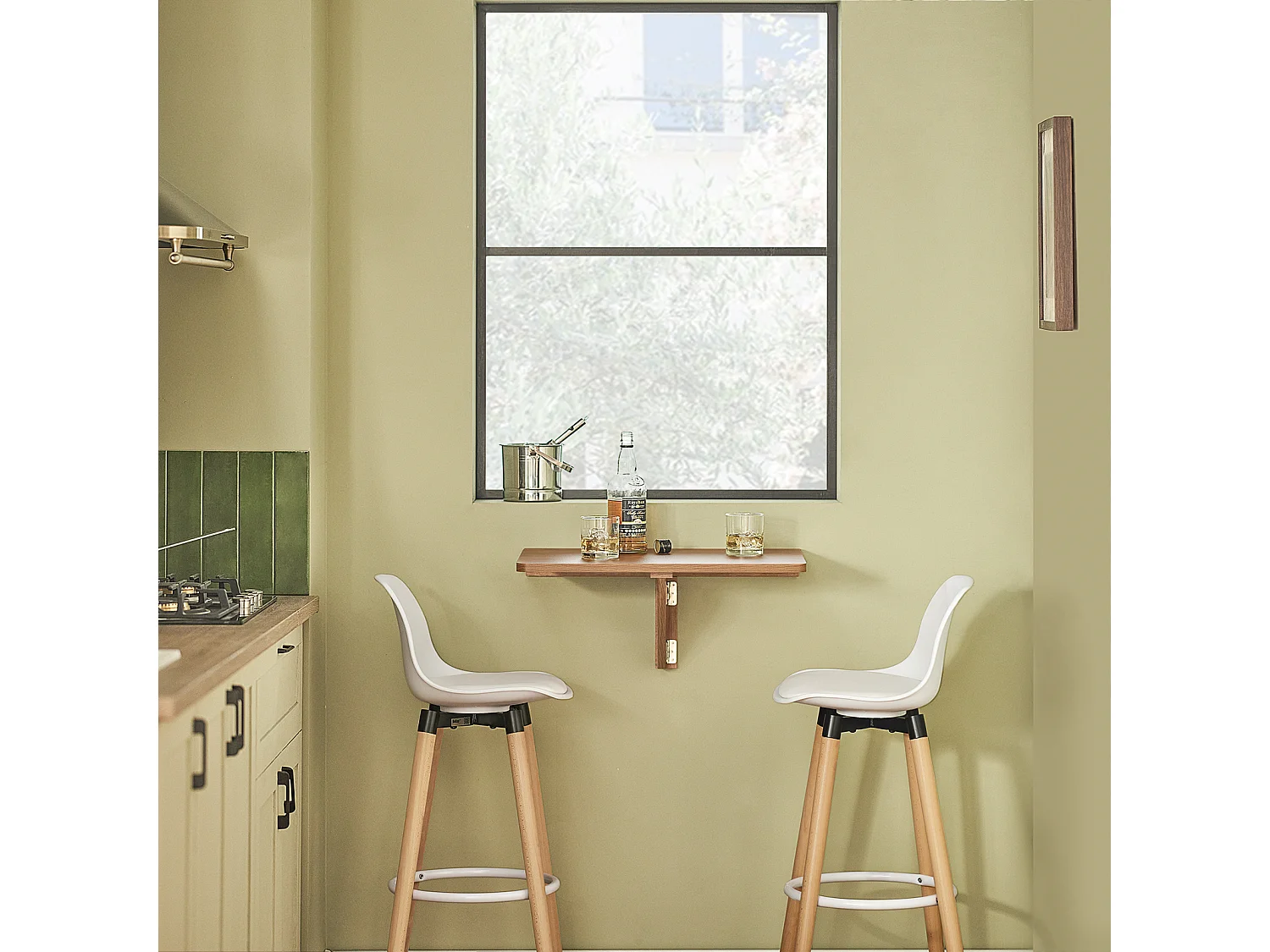 Table Murale Rabattable en Bois, Table de Cuisine, Table Enfant, L60×P40cm, FWT03-PF