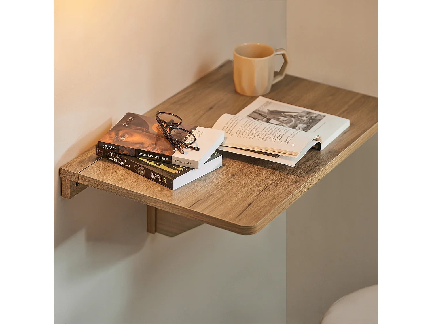 Table Murale Rabattable en Bois, Table de Cuisine, Table Enfant, L60×P40cm, FWT03-PF