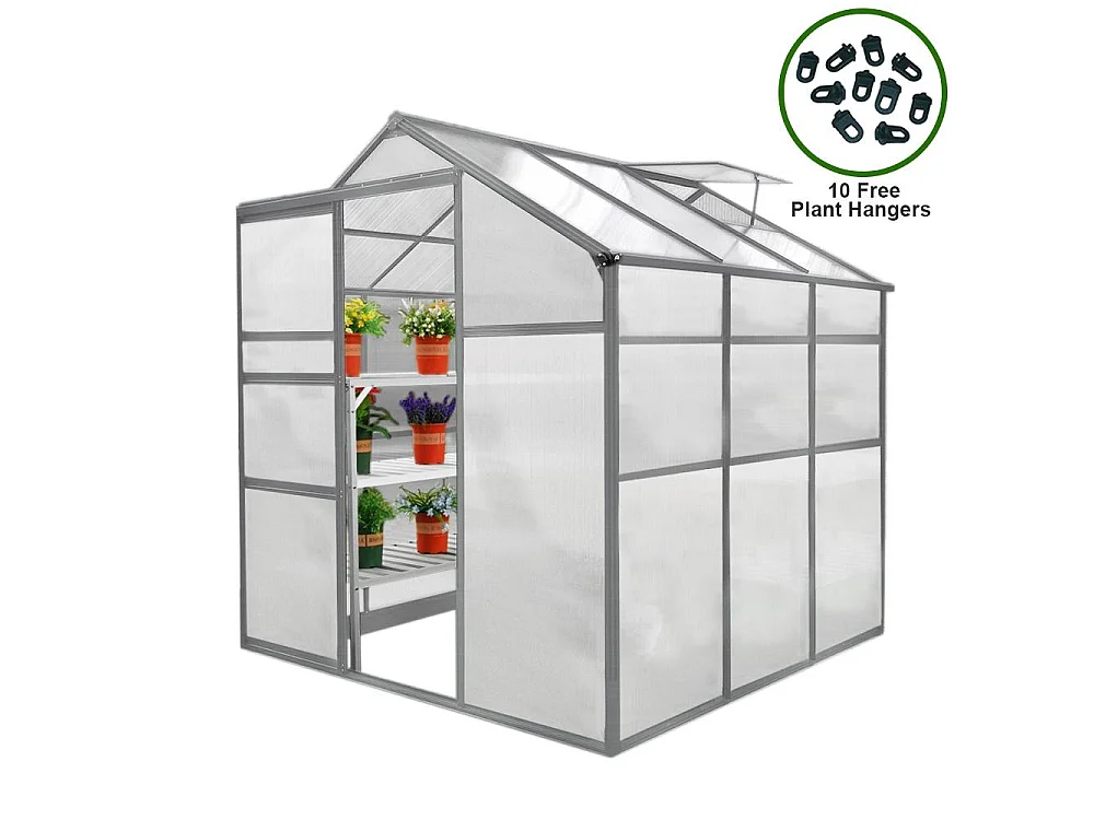 Gewächshaus 1.8m x 1.8m mit Boden Aluminium Alu Gartenhaus 183cm x 182,9cm x 182,9cm Treibhaus Hybrid Glashaus PC-Platten