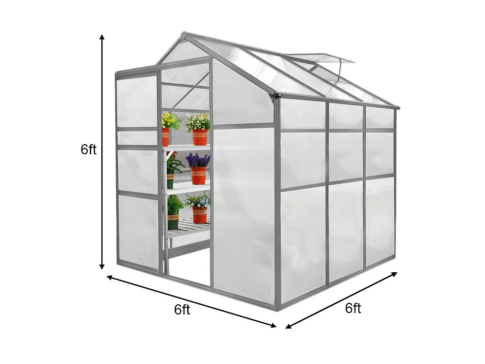 Gewächshaus 1.8m x 1.8m mit Boden Aluminium Alu Gartenhaus 183cm x 182,9cm x 182,9cm Treibhaus Hybrid Glashaus PC-Platten