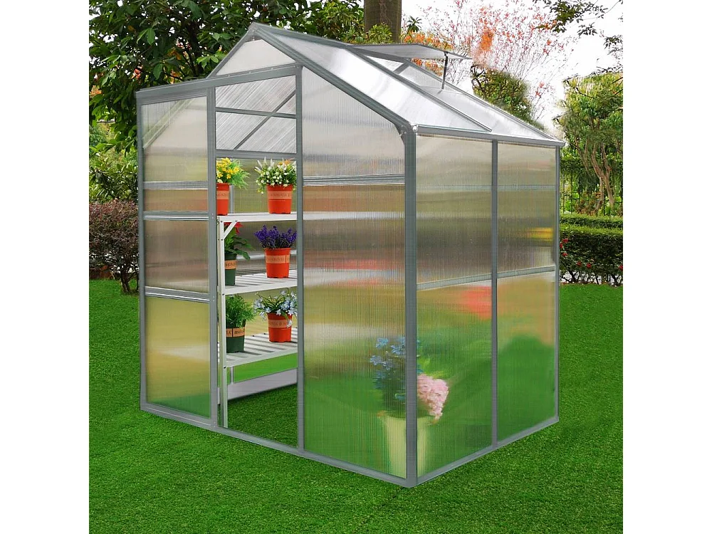 Gewächshaus 1.8m x 1.2m ohne Boden Aluminium Alu Gartenhaus 183cm x 182,9cm x 122cm Treibhaus Hybrid Glashaus PC-Platten