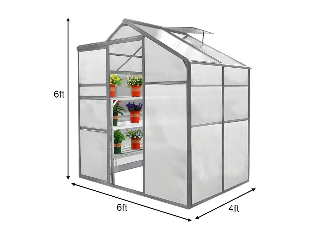 Gewächshaus 1.8m x 1.2m ohne Boden Aluminium Alu Gartenhaus 183cm x 182,9cm x 122cm Treibhaus Hybrid Glashaus PC-Platten