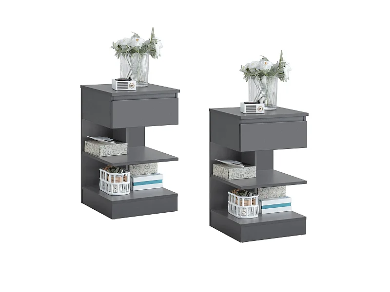 Set de 2 Mesitas de Noche con 1 cajón y 2 estantes Mesa Auxiliar para salón Comedor 39 x 39 x 65 cm FBT49-HGx2 SoBuy ES