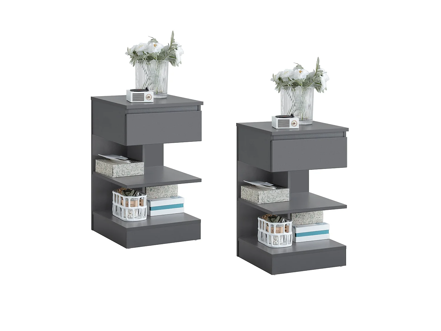 Set de 2 Mesitas de Noche con 1 cajón y 2 estantes Mesa Auxiliar para salón Comedor 39 x 39 x 65 cm FBT49-HGx2 SoBuy ES