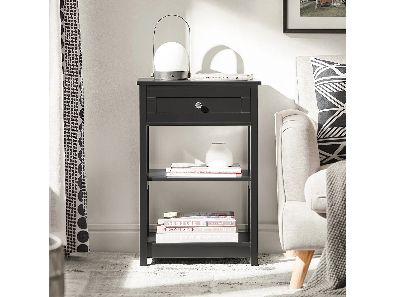 Set de 2 Mesas Auxiliares con 1 Cajón Consola Mesita de Noche para Salón Comedor Teléfono o Lampara Negro 45 x 30 x 68 cm FBT46-SCHx2 SoBuy ES