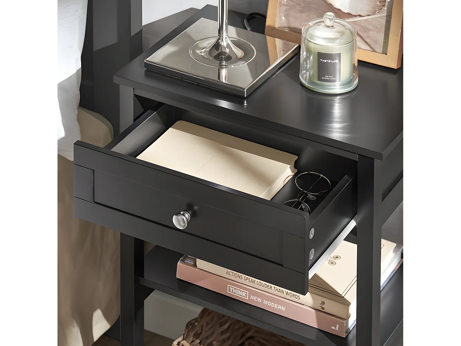 Set de 2 Mesas Auxiliares con 1 Cajón Consola Mesita de Noche para Salón Comedor Teléfono o Lampara Negro 45 x 30 x 68 cm FBT46-SCHx2 SoBuy ES