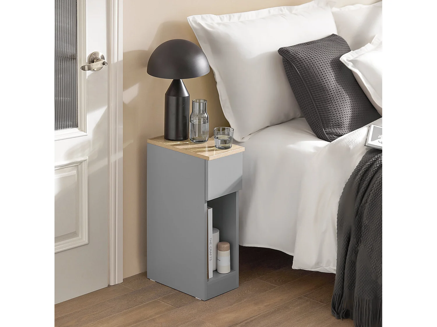 Set de 2 Mesas Auxiliares Mesita de Noche con 1 Cajón Mesa para Salón Comedor 20 x 35 x 60 cm Gris FBT111-HGx2 SoBuy ES