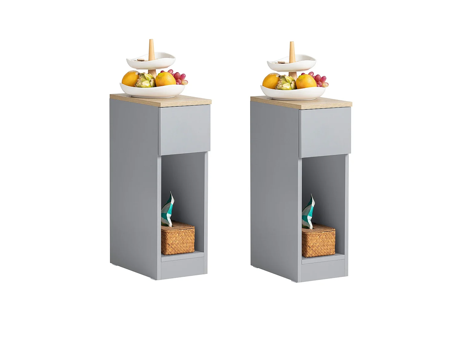 Set de 2 Mesas Auxiliares Mesita de Noche con 1 Cajón Mesa para Salón Comedor 20 x 35 x 60 cm Gris FBT111-HGx2 SoBuy ES